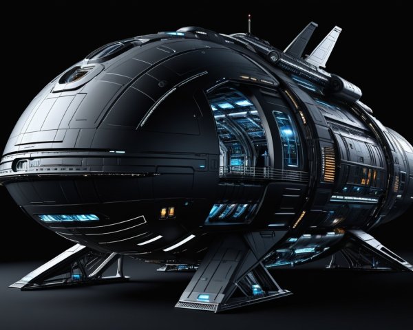 Futuristic Sleek Black Spaceship Design with Lights