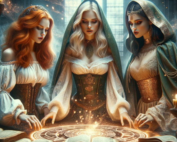 Enchanting Women in Mystical Setting with Ancient Books