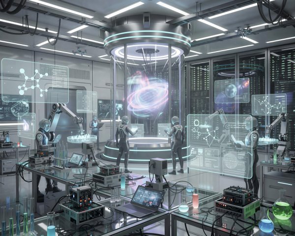 Futuristic Laboratory with Advanced Technology and Holograms