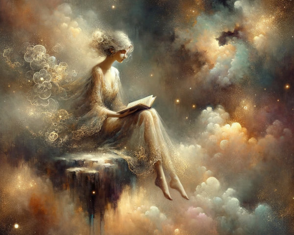 Ethereal Figure Reading in Cosmic Landscape