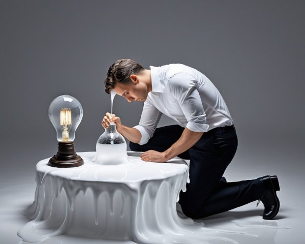 Man Examining Glass Bottle Near Glossy White Substance