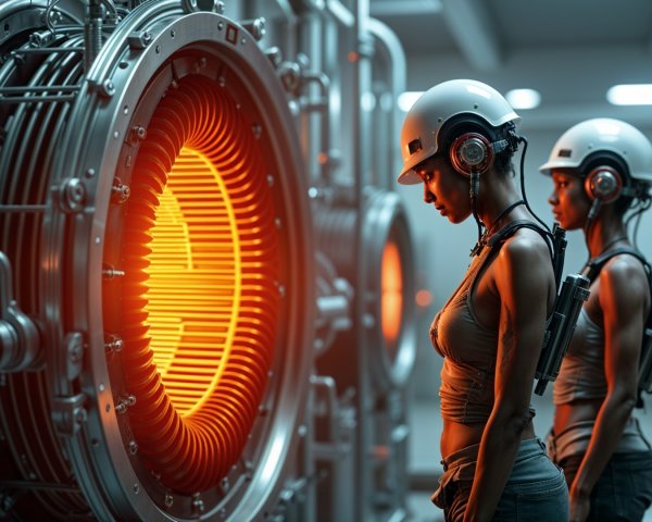 Humanoid Figures in Futuristic Industrial Setting