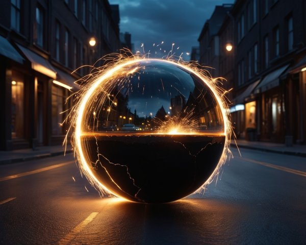 Glowing Sphere Surrounded by Charming Buildings at Night