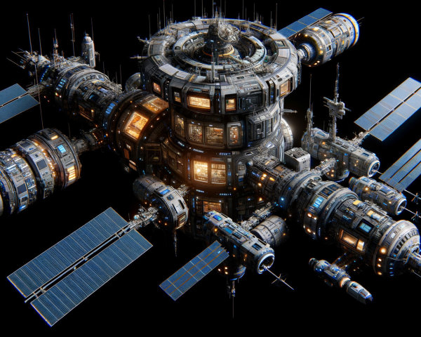 Futuristic Space Station with Cylindrical Modules