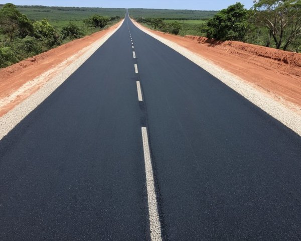Asphalt Road Surrounded by Lush Greenery and Soil
