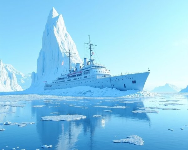 Majestic Ship Anchored Near Massive Iceberg in Arctic