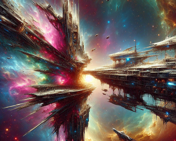 Cosmic Landscape with Vibrant Colors and Structures