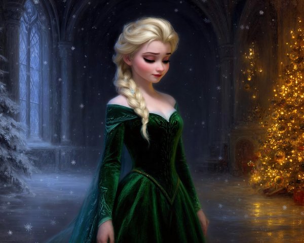 Portrait of a character in an emerald green gown