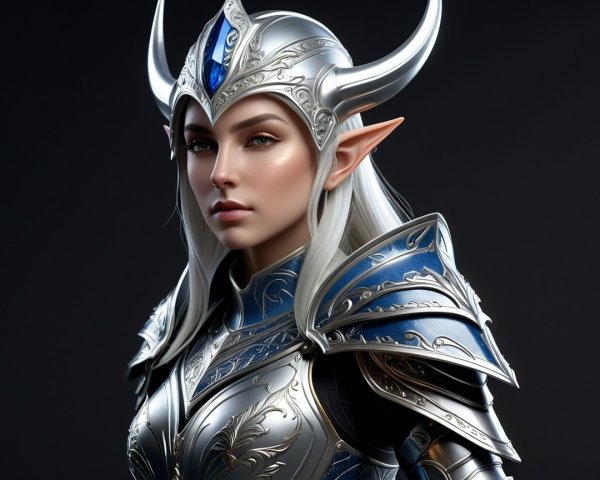 Fantasy Character with Silver Hair and Armored Outfit