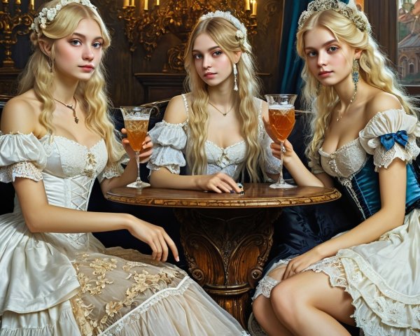 Elegant Gathering of Women in Vintage Gowns
