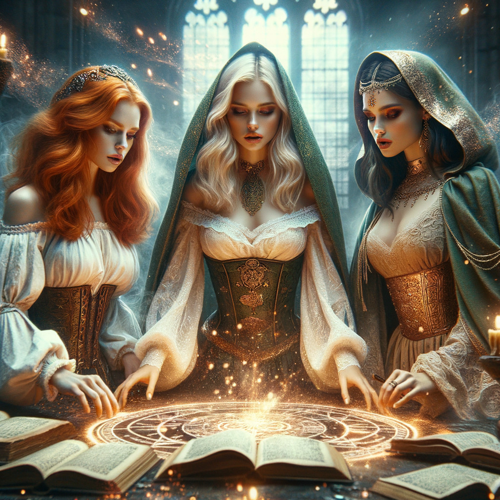 Enchanting Women in Mystical Setting with Ancient Books