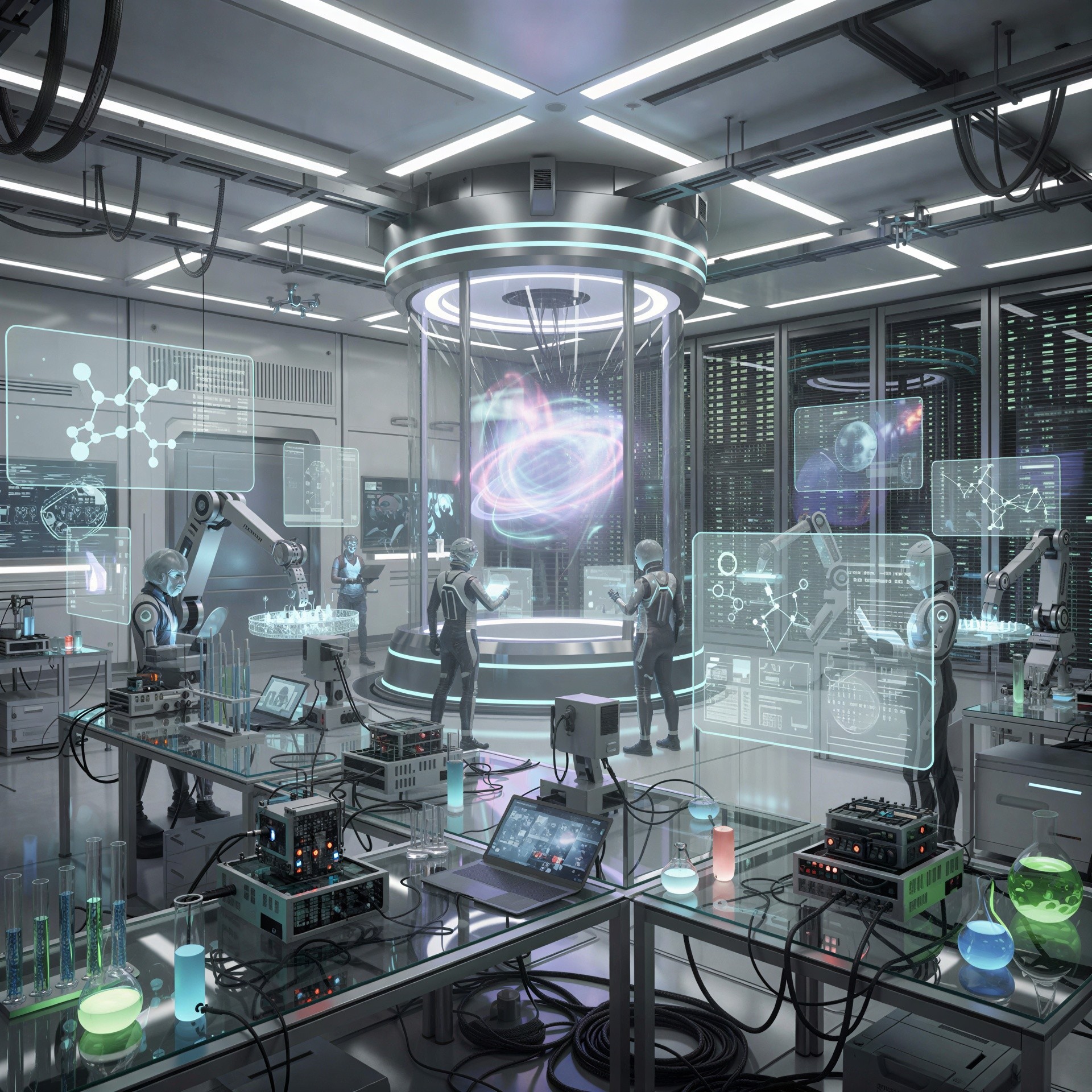 Futuristic Laboratory with Advanced Technology and Holograms