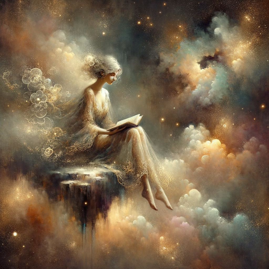Ethereal Figure Reading in Cosmic Landscape