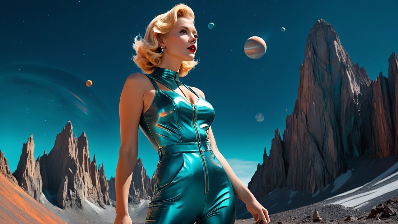 Futuristic Figure in Surreal Alien Landscape
