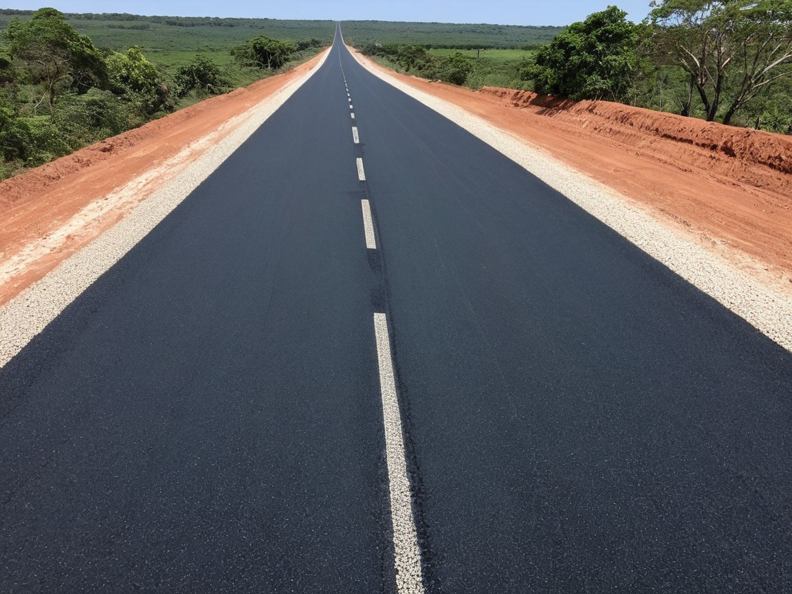 Asphalt Road Surrounded by Lush Greenery and Soil