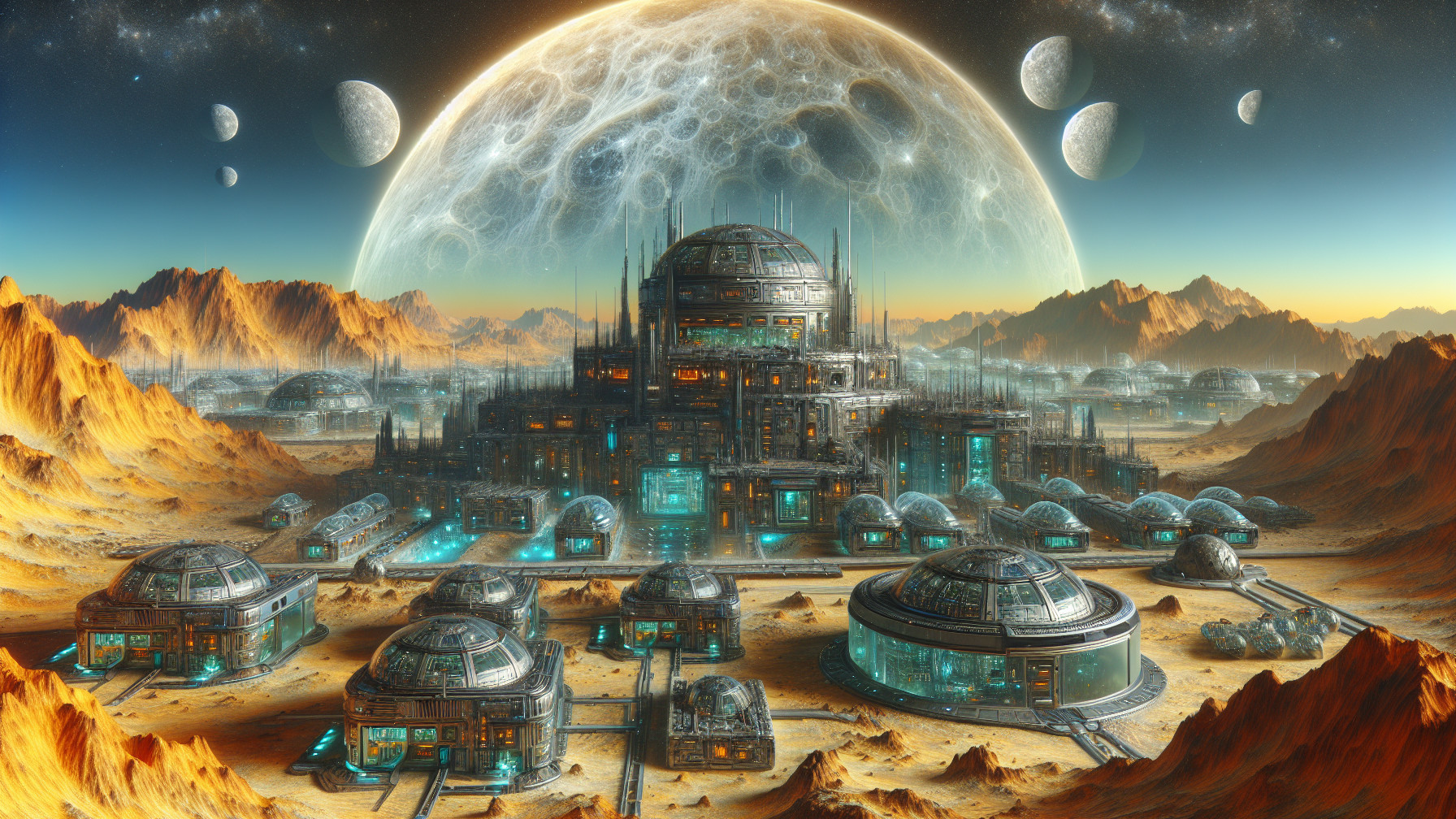 Futuristic Cityscape on an Alien Planet with Domes