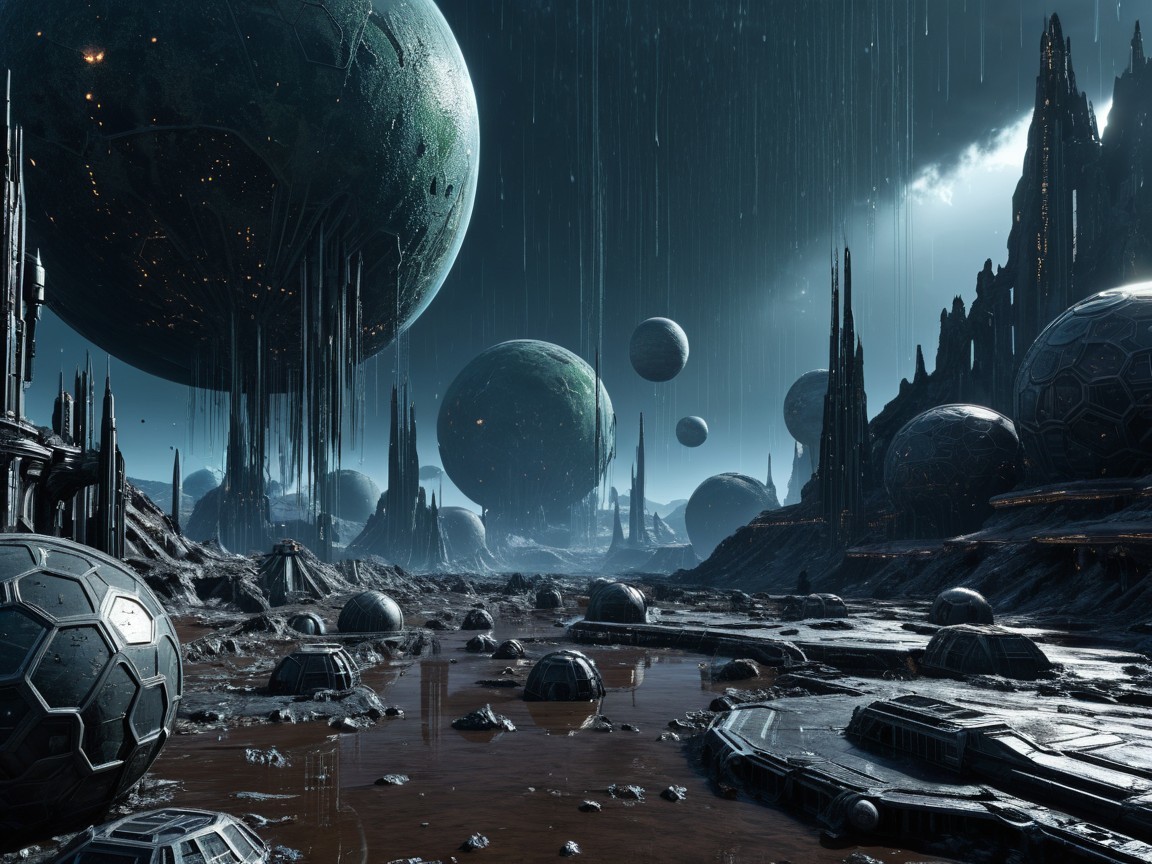 Sci-fi Landscape with Planets and Futuristic Structures