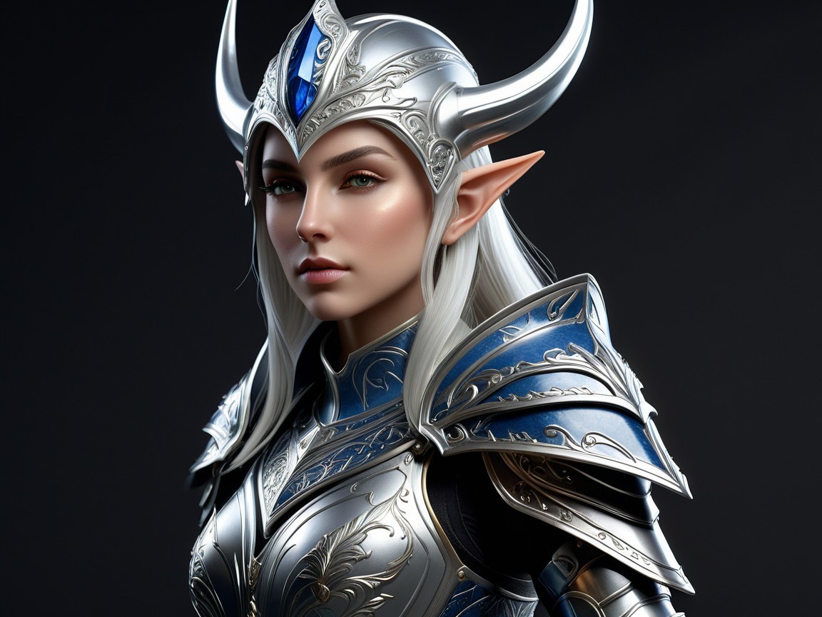 Fantasy Character with Silver Hair and Armored Outfit