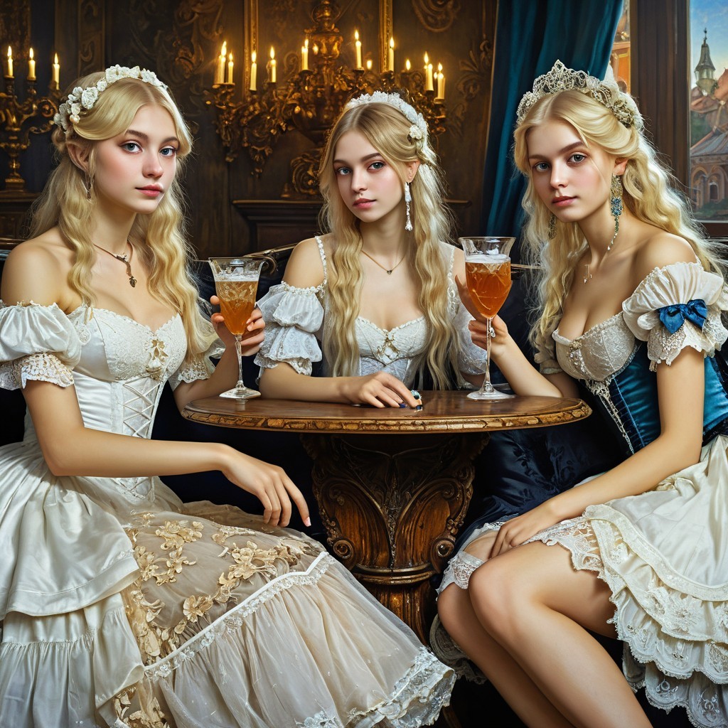 Elegant Gathering of Women in Vintage Gowns