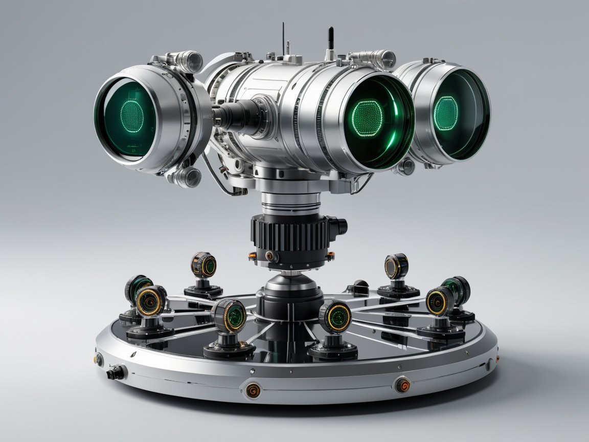 Futuristic Robotic Device with Green-Lit Lenses