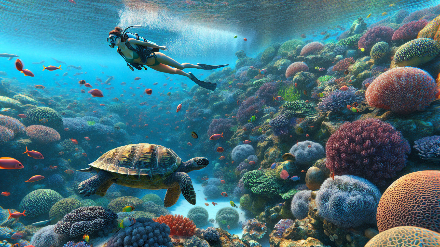 Vibrant Underwater Scene with Coral and Marine Life