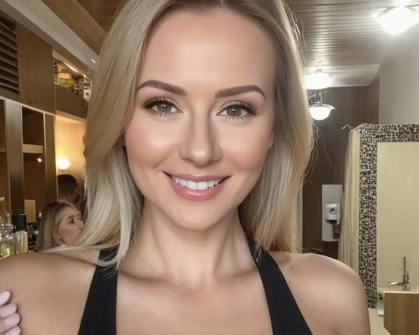 Smiling Woman in Stylish Room Taking a Selfie