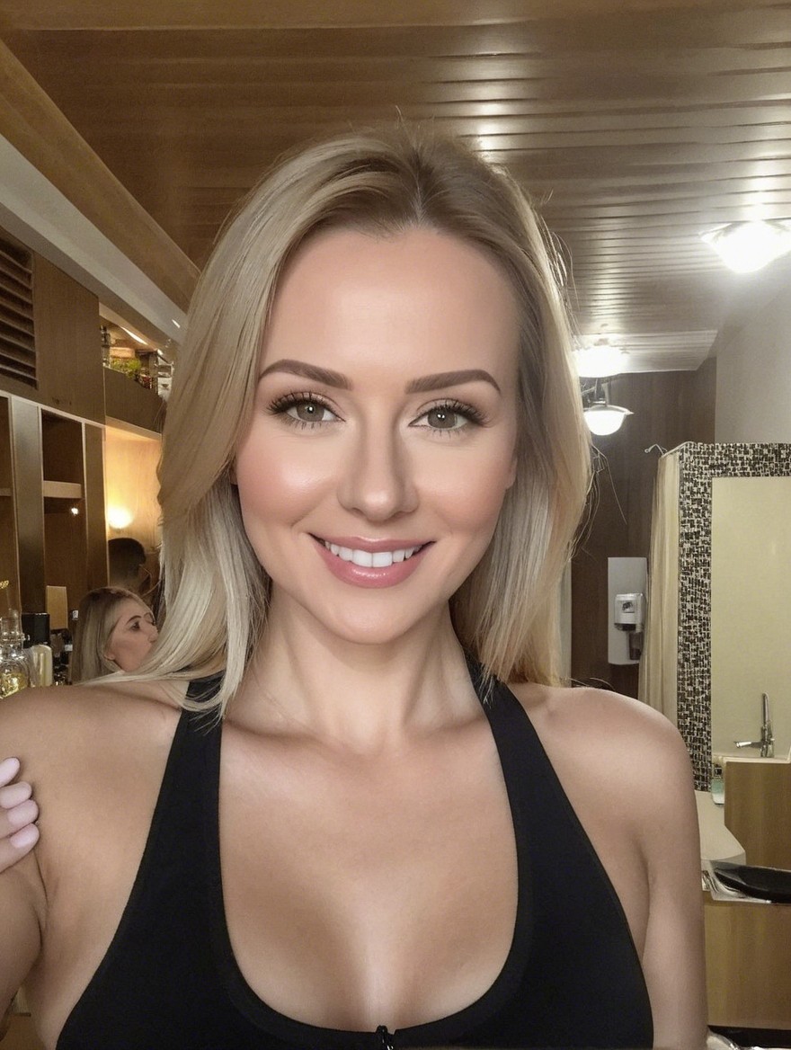 Smiling Woman in Stylish Room Taking a Selfie