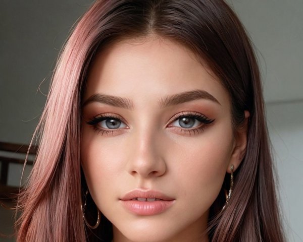 Close-Up Portrait of a Young Woman with Blue Eyes