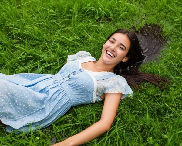 Young woman in blue dress enjoying nature outdoors
