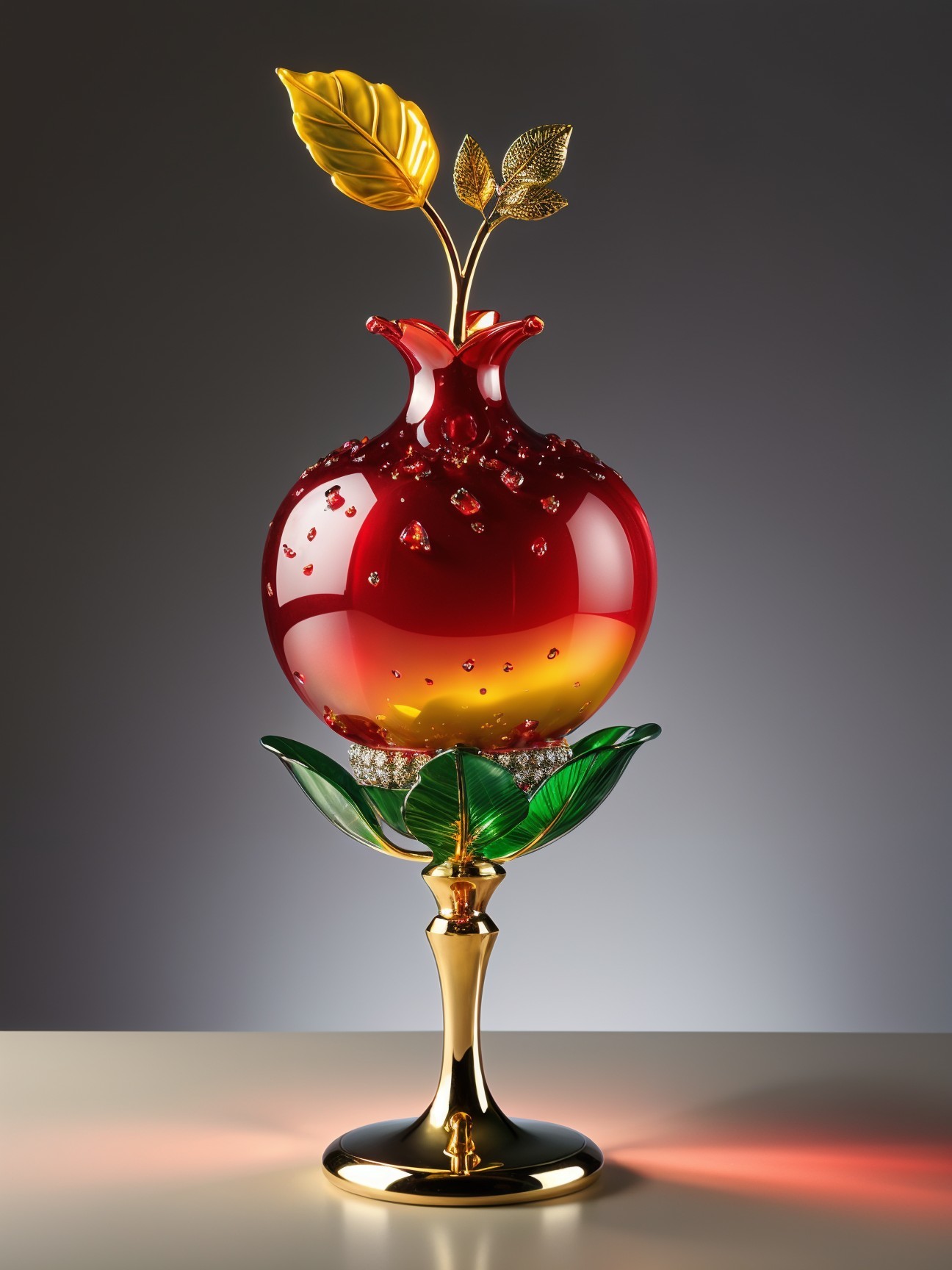 Vibrant Glass Sculpture of a Pomegranate Design