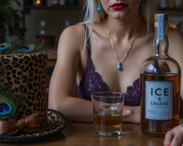 Stylish Woman at Bar with Purple Top and Unique Accessories