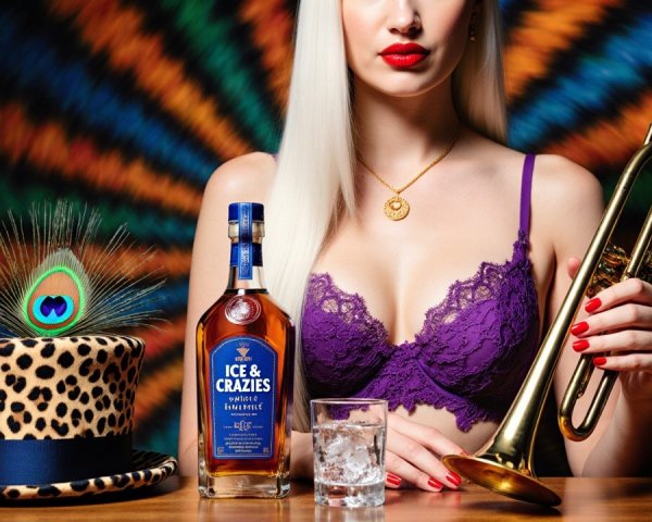 Glamorous Woman with Trumpet and Whiskey in Stylish Setting