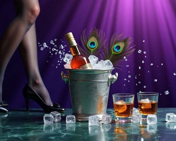Metallic Bucket with Whiskey and Glamorous Decor