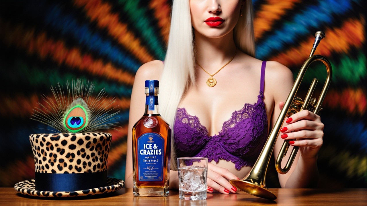 Glamorous Woman with Trumpet and Whiskey in Stylish Setting