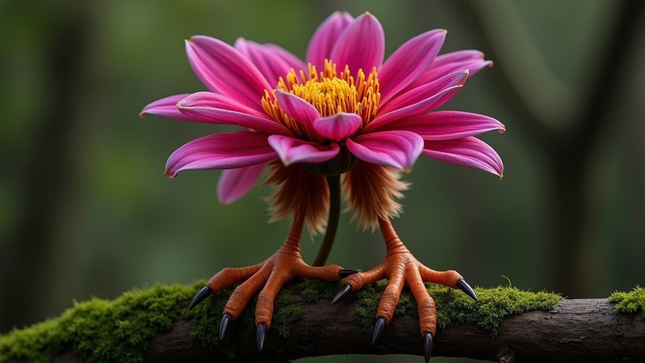 Vibrant Pink Flower with Orange Claw-Like Legs