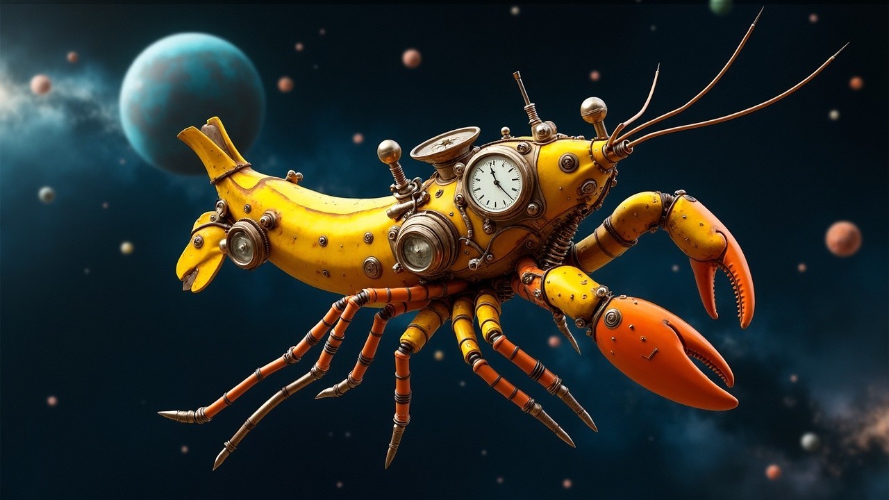 Steampunk Crab with Gears and Cosmic Background