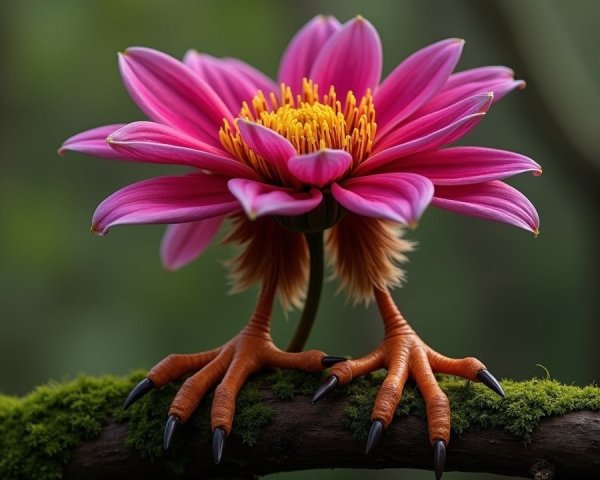 Vibrant Pink Flower with Orange Claw-Like Legs