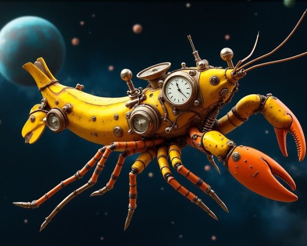 Steampunk Crab with Gears and Cosmic Background