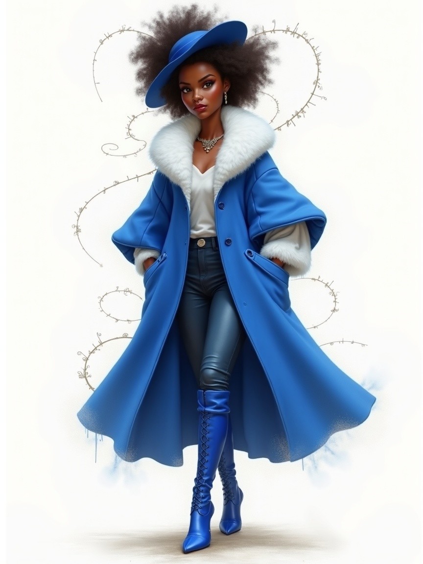 Chic Fashion Look with Blue Coat and Accessories