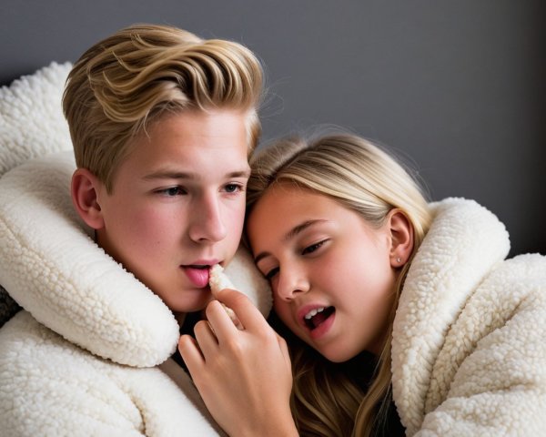 Children Cuddling in Cozy Fluffy Jackets