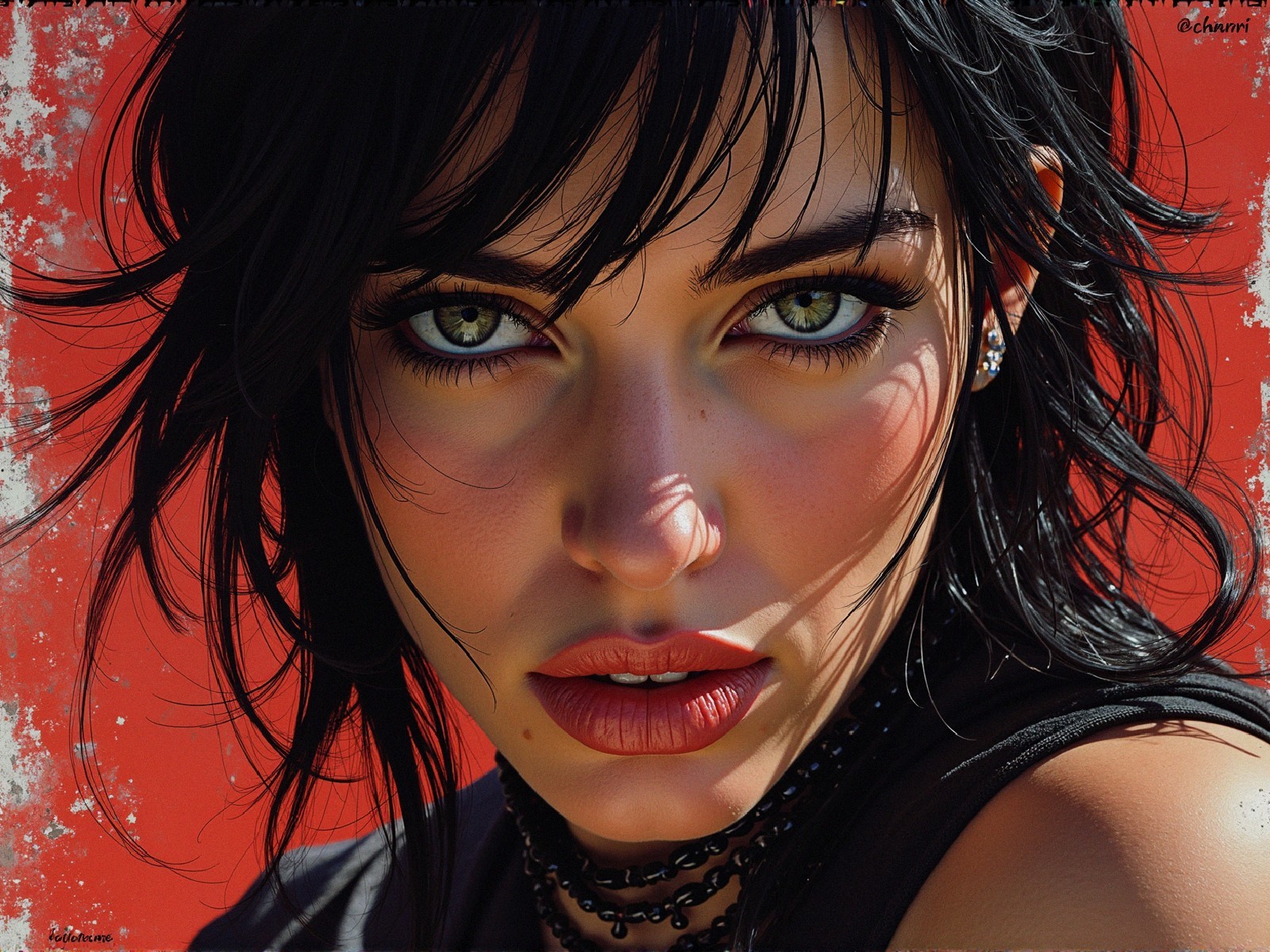 Portrait of a Young Woman with Bold Makeup and Green Eyes