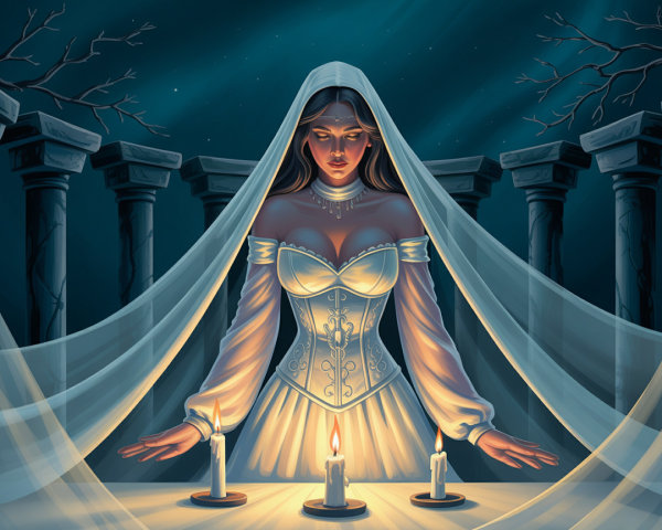 Mystical Woman in Off-Shoulder Dress with Candles