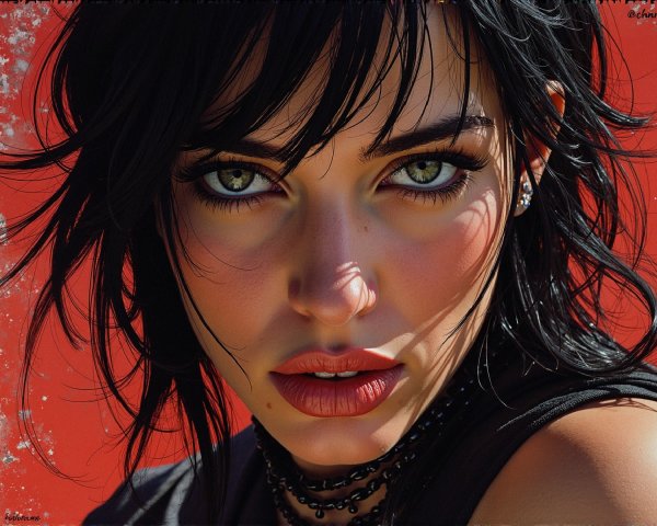 Portrait of a Young Woman with Bold Makeup and Green Eyes