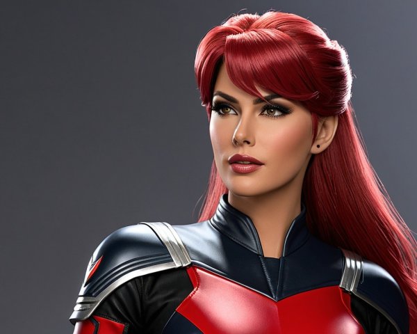 Confident Woman in Futuristic Superhero Costume