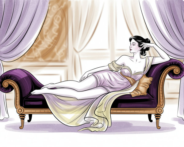 Watercolor Illustration of Woman on Chaise Lounge