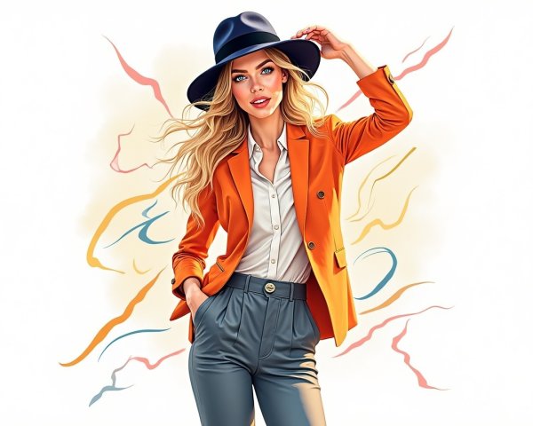 Stylish Woman in Orange Blazer with Abstract Background