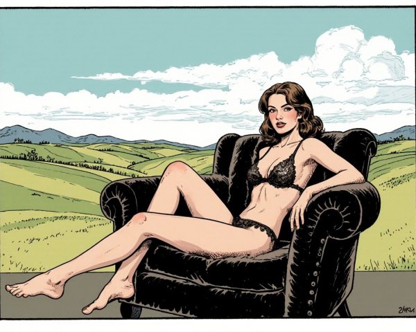 Woman in black lingerie in retro comic art style