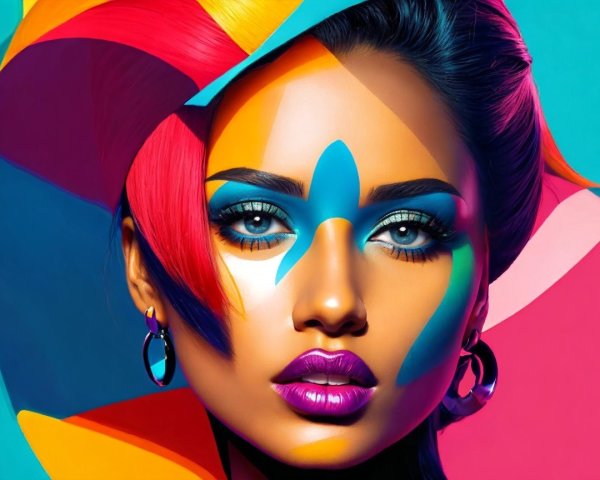 Portrait of a Woman with Abstract Colorful Makeup