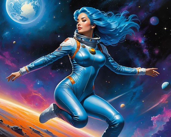 Futuristic Astronaut in Cosmic Scene with Nebulae