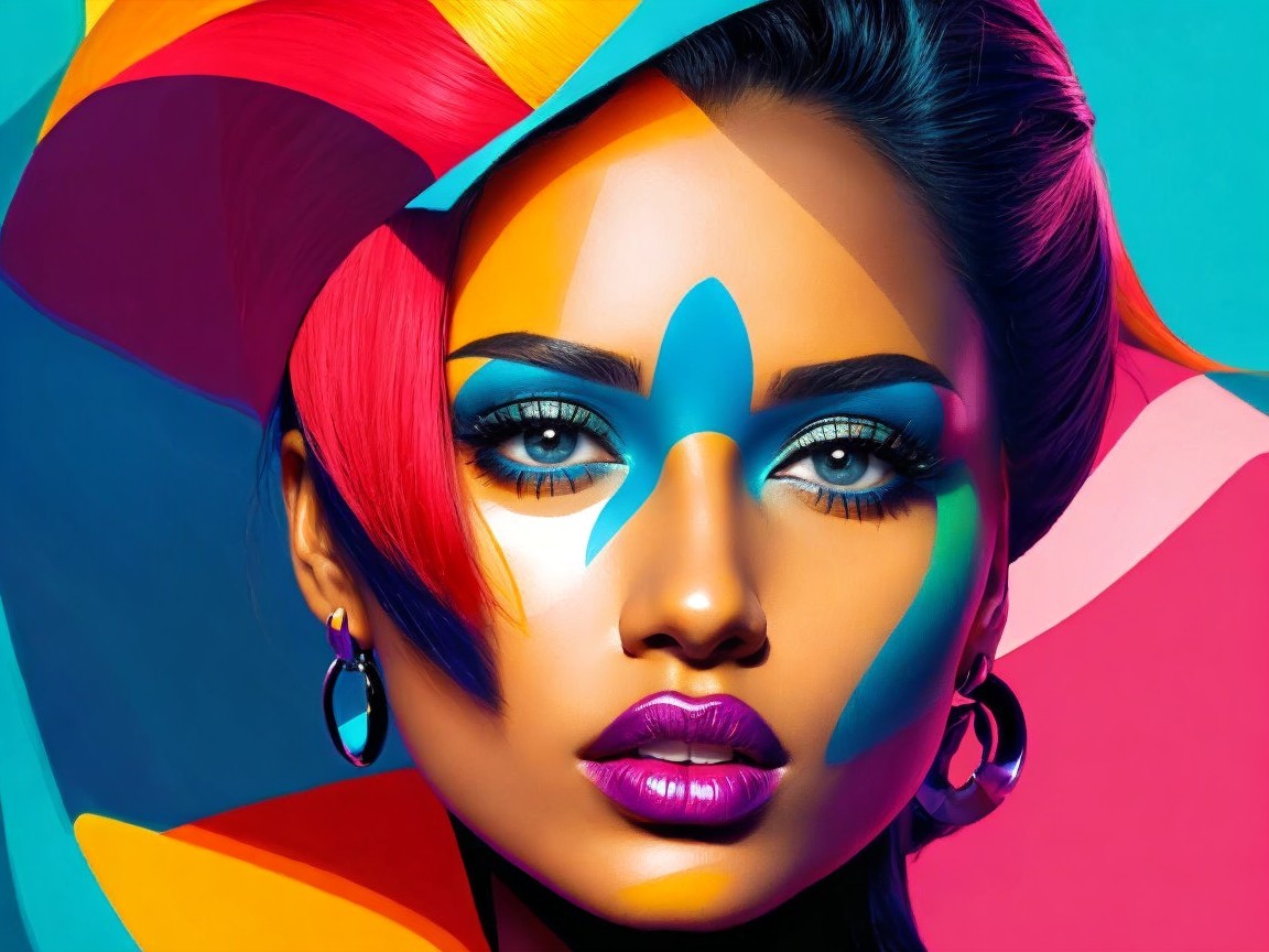 Portrait of a Woman with Abstract Colorful Makeup